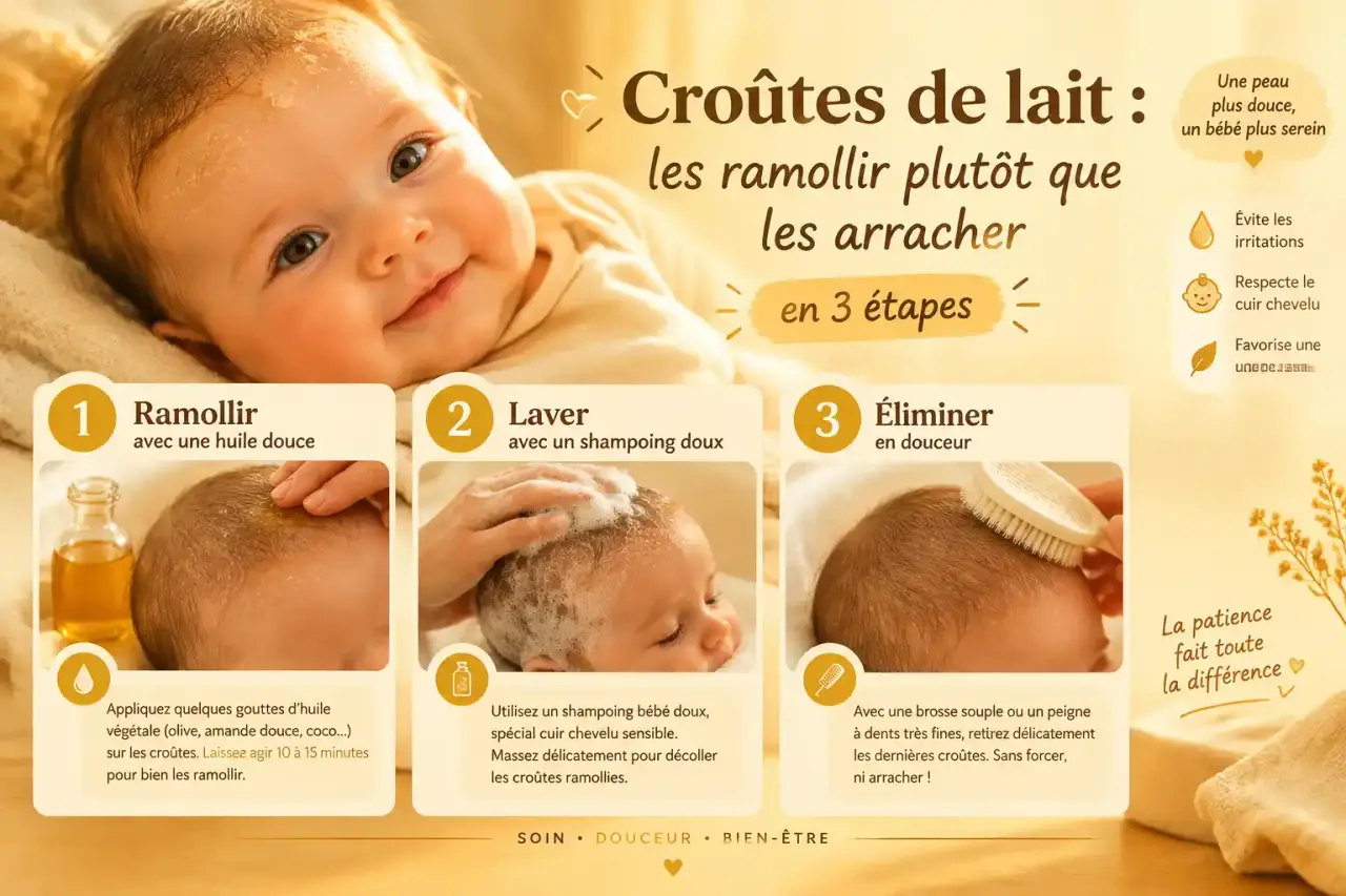 Croûtes de lait : les ramollir plutôt que les arracher, en 3 étapes