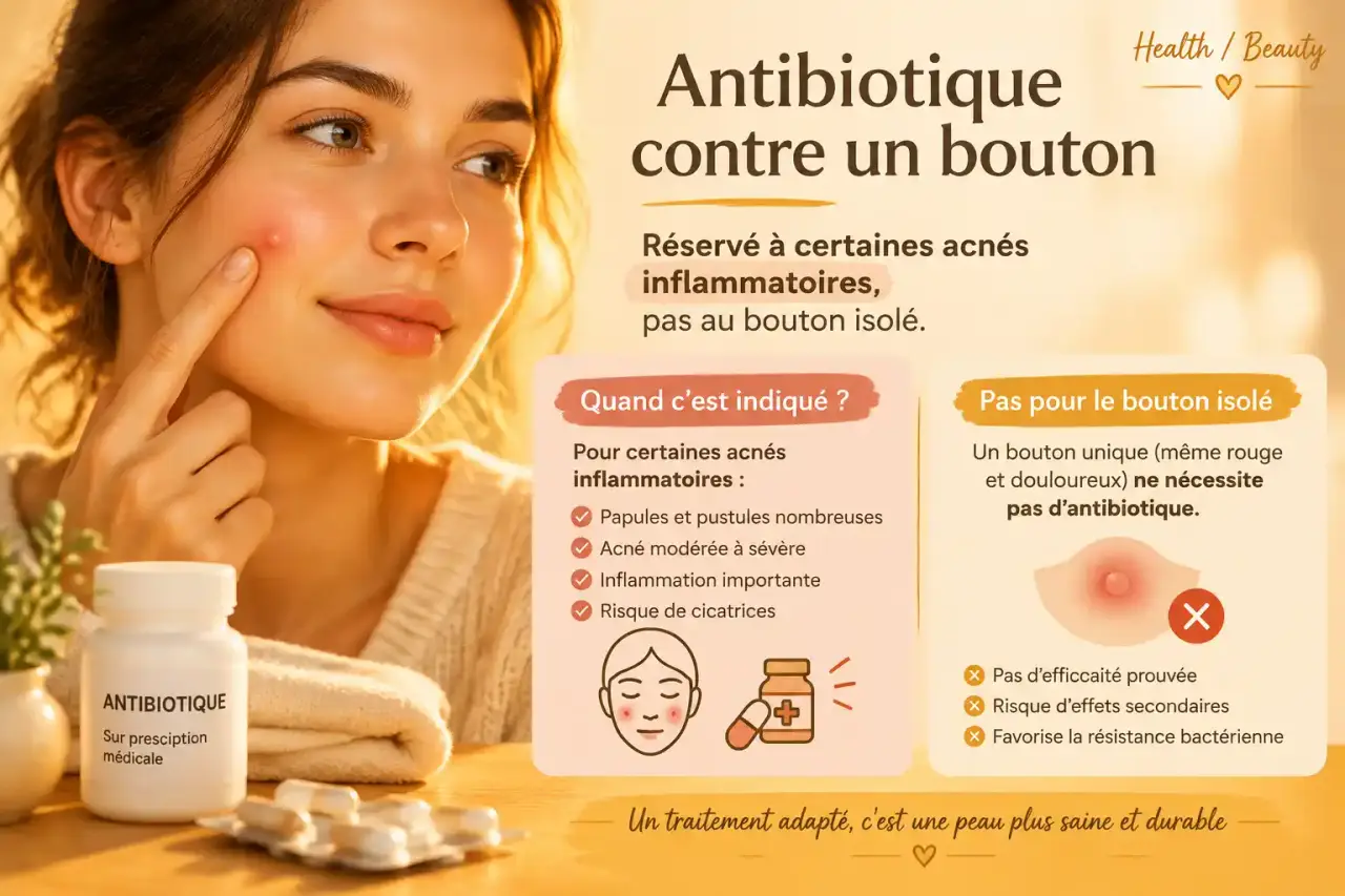 Antibiotique contre un bouton : réservé à certaines acnés inflammatoires, pas au bouton isolé