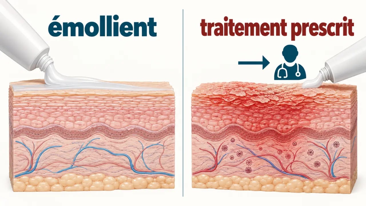 Crème eczéma enfant : différence entre émollient quotidien et traitement prescrit