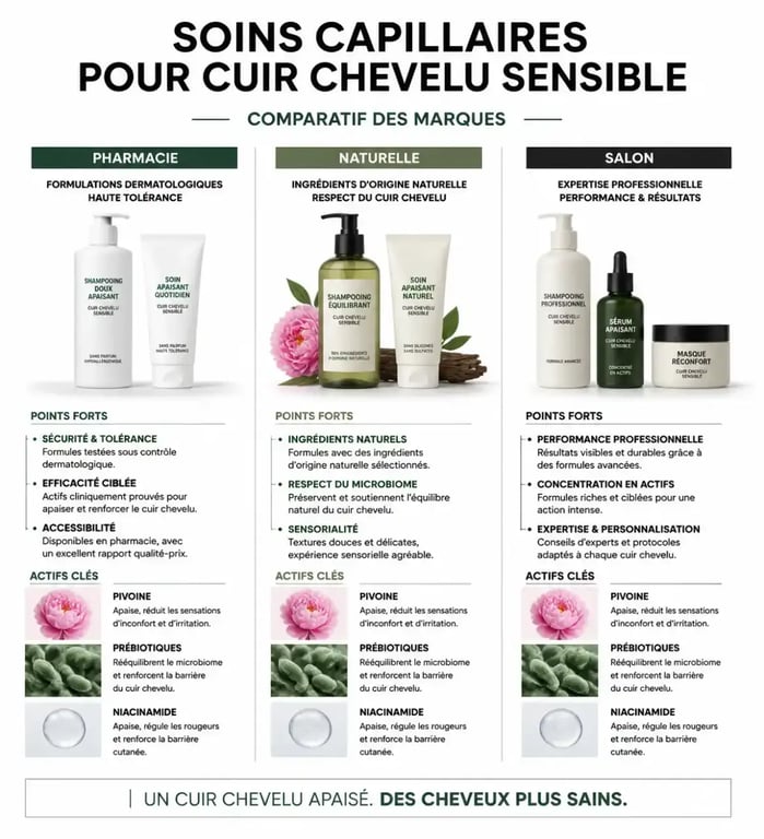 Comparatif des meilleures marques de soins capillaires pour cuir chevelu sensible : pharmacie, naturel et salon