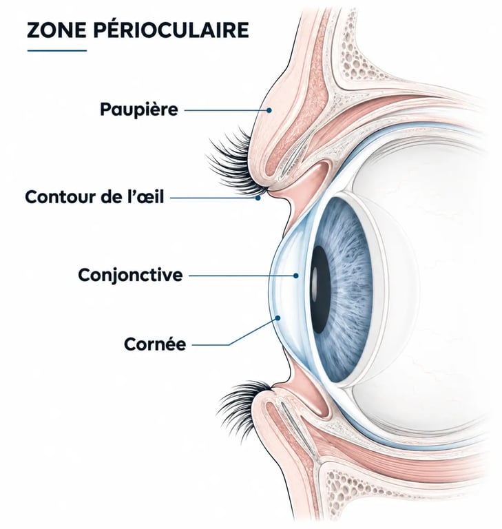 Schéma simplifié de la zone touchée par un eczéma autour des yeux