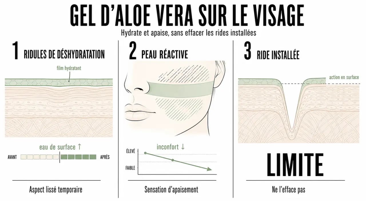 Aloe vera pour les rides du visage : illustration des effets hydratants, apaisants et des limites du gel
