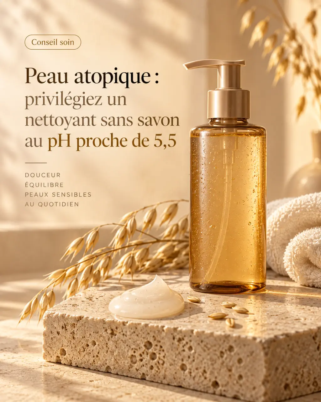 Peau atopique : privilégiez un nettoyant sans savon au pH proche de 5,5
