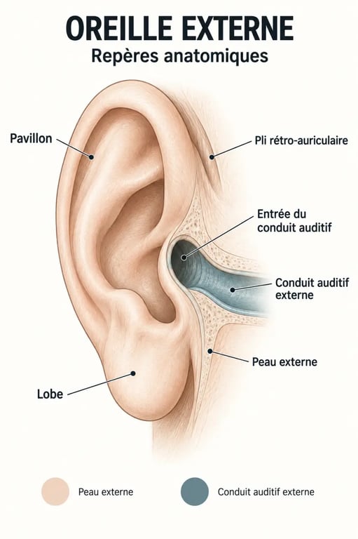Schéma des zones concernées par l’eczema oreilles