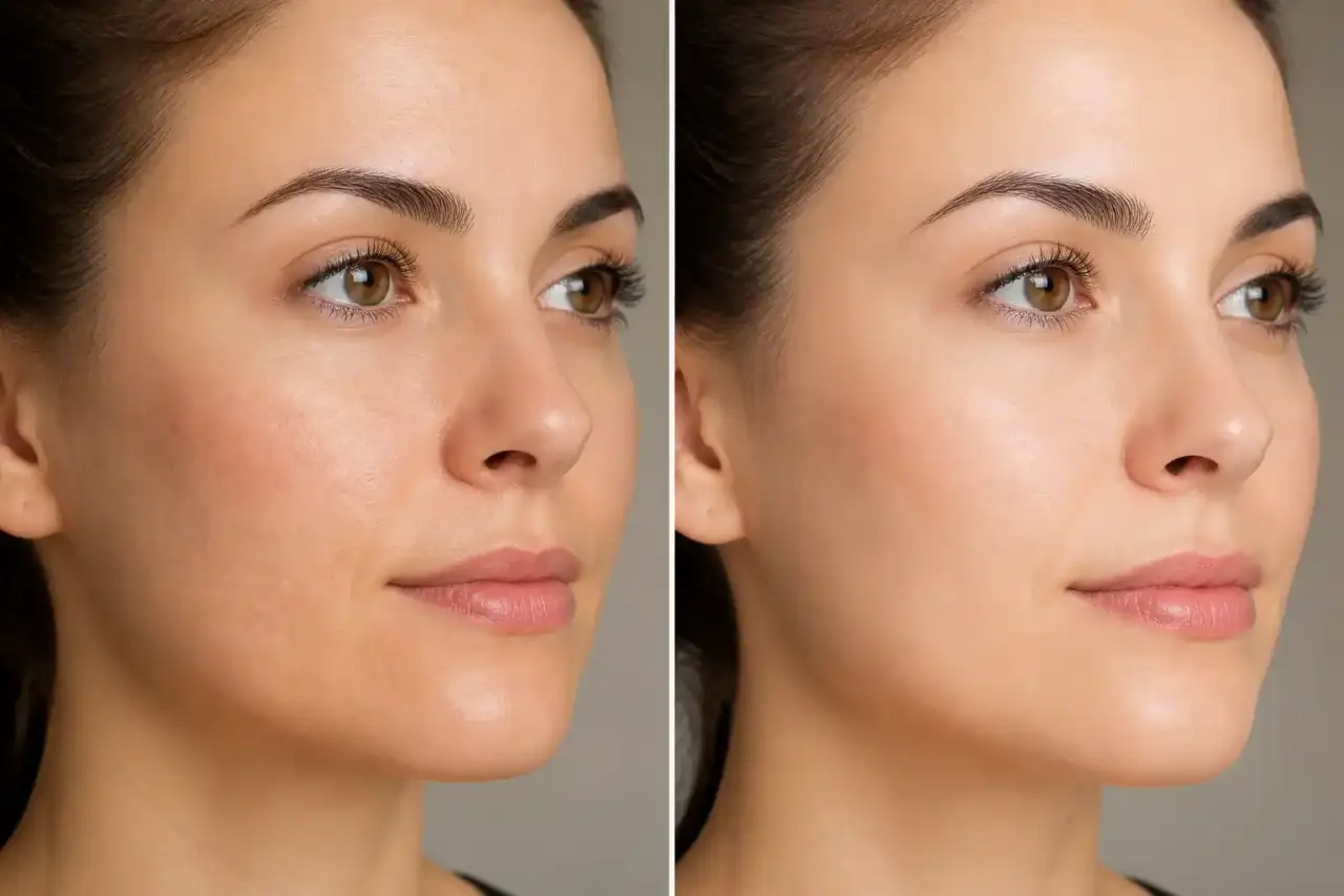 Femme au teint lumineux après un protocole de laser doux pour améliorer le grain de peau