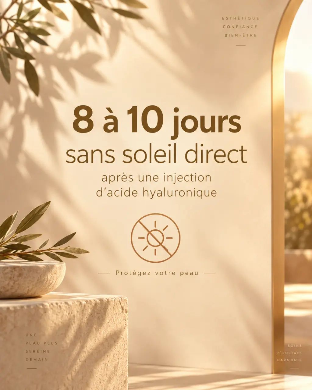 8 à 10 jours sans soleil direct après une injection d’acide hyaluronique