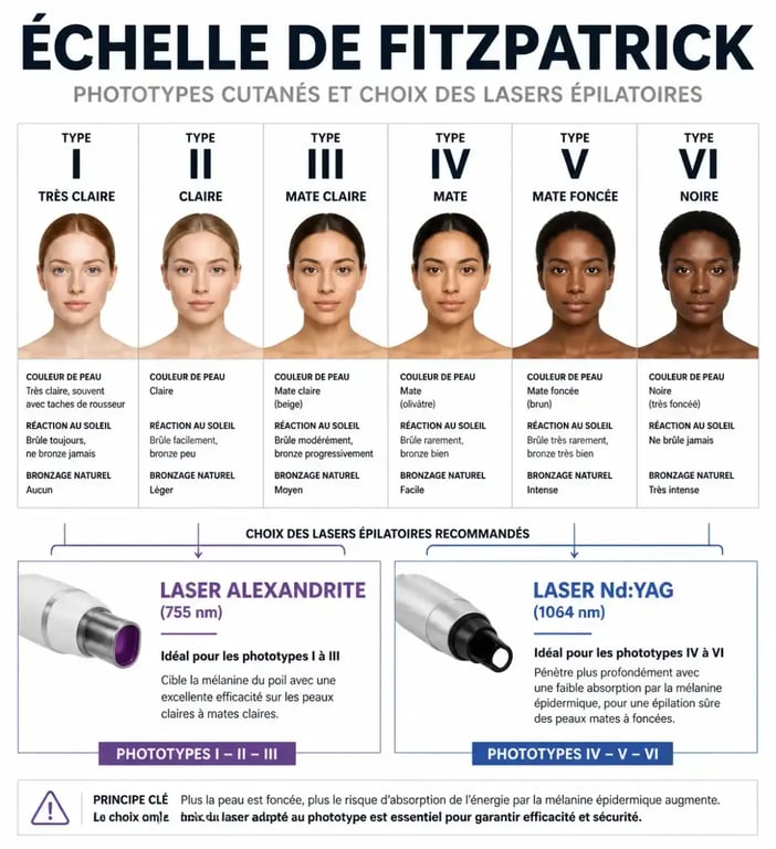 Échelle de Fitzpatrick et types de laser pour l'épilation laser avis dermatologue