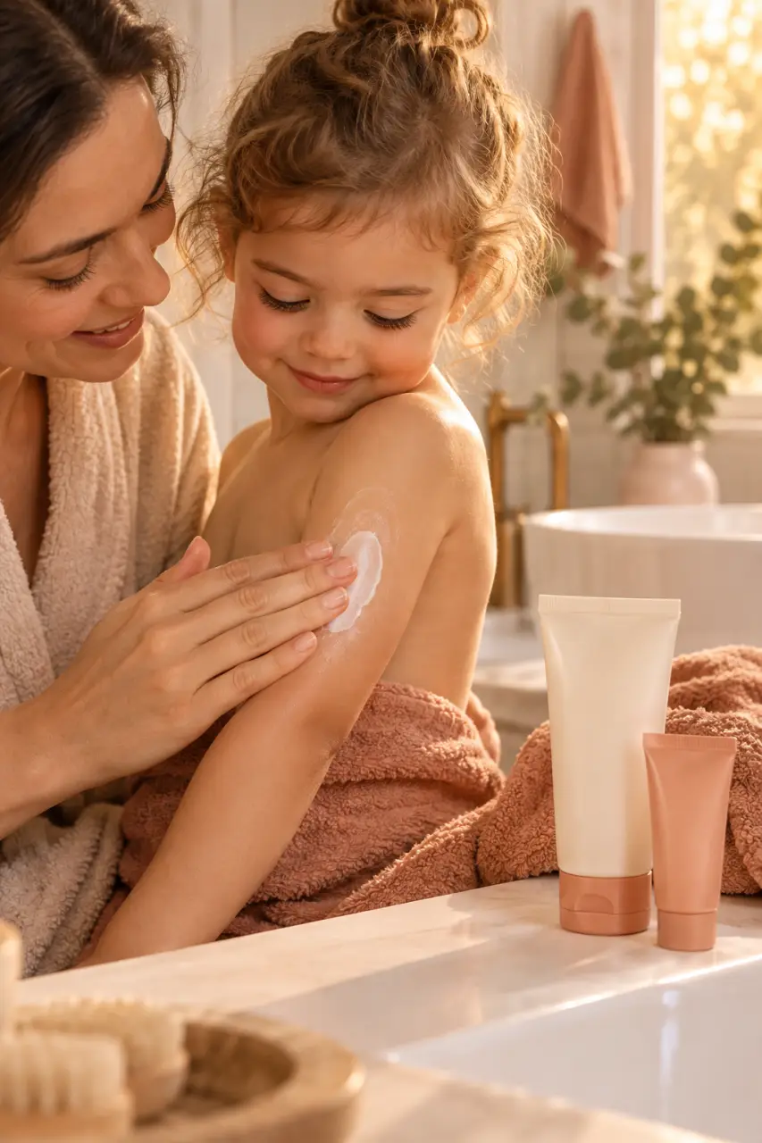 Crème eczéma enfant : l’émollient au quotidien, le dermocorticoïde pendant la poussée