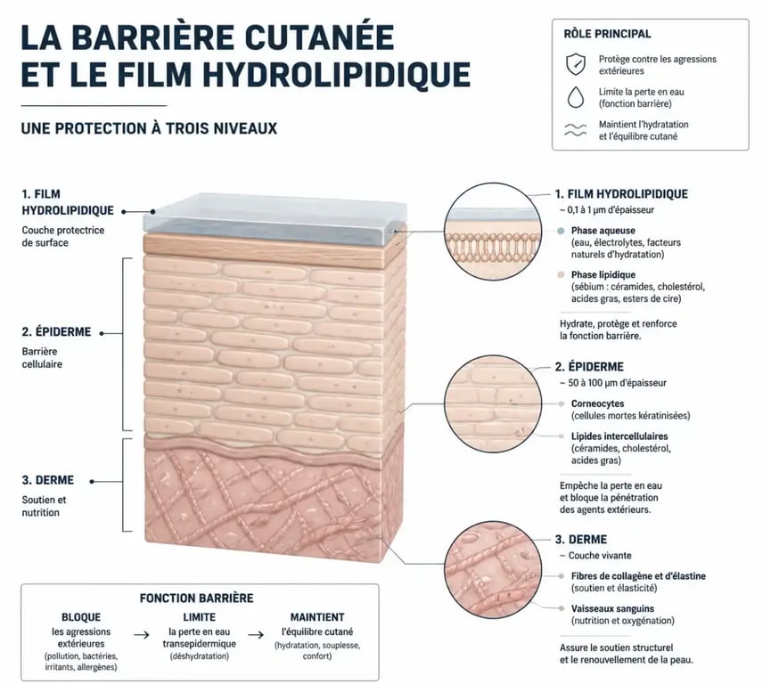 Schéma de la barrière cutanée pour comprendre les démangeaisons après la douche