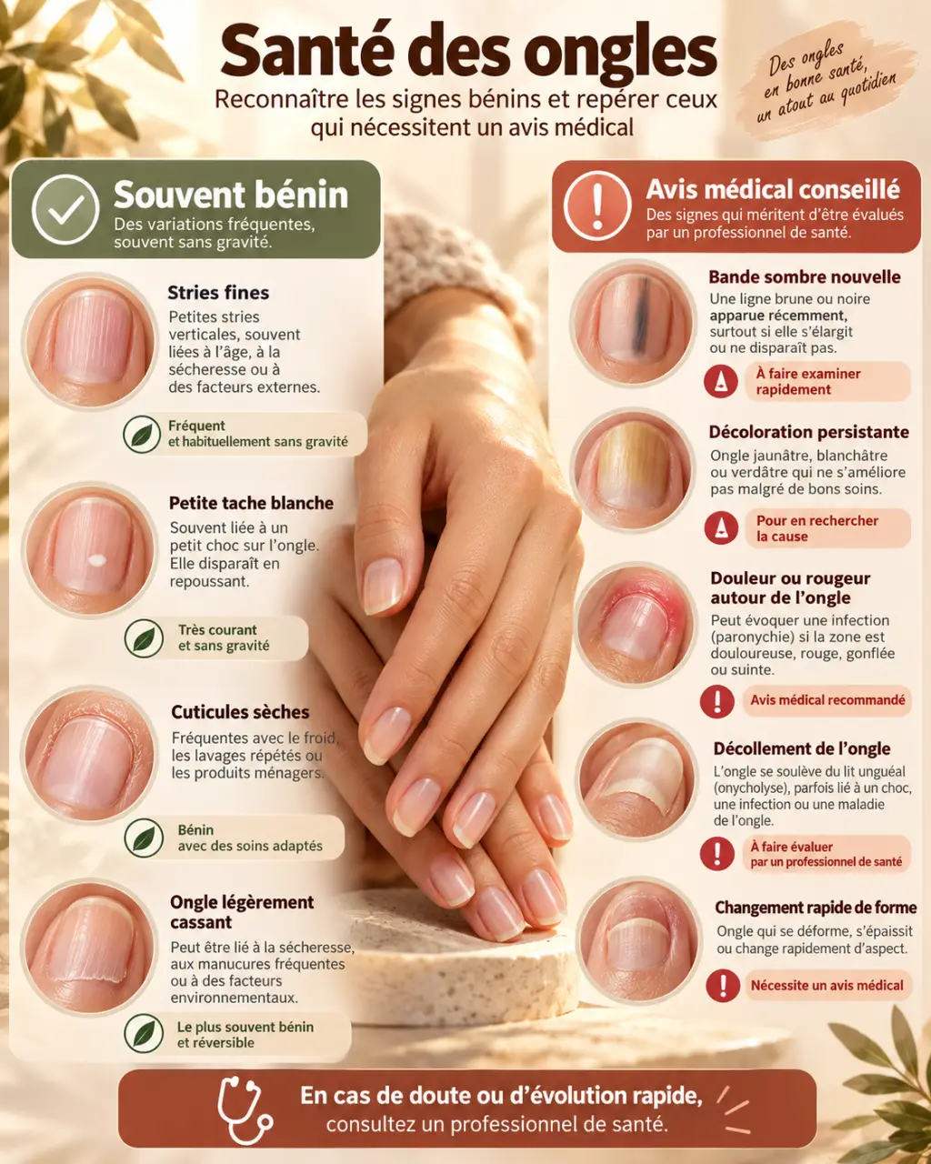 Santé des ongles : reconnaître les signes bénins et repérer ceux qui nécessitent un avis médical