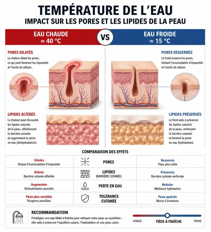 Infographie sur l'impact de la température de l'eau sur les démangeaisons après la douche