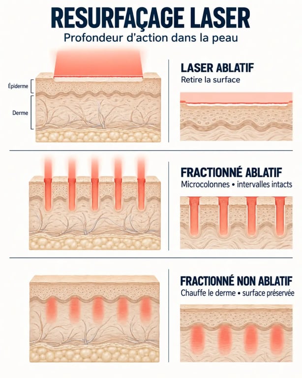 Infographie sur le resurfaçage laser du visage et les différences entre lasers ablatif et non ablatif