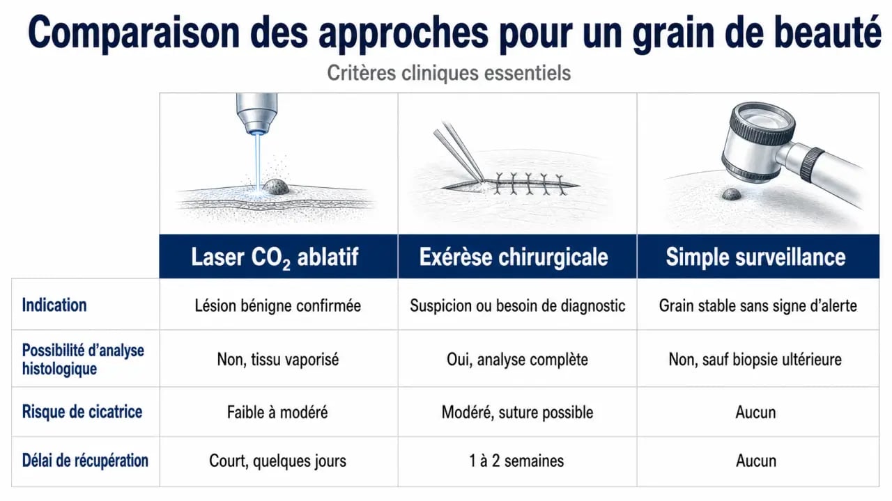 Enlever grain de beauté au laser : comparaison entre laser, chirurgie et surveillance dermatologique