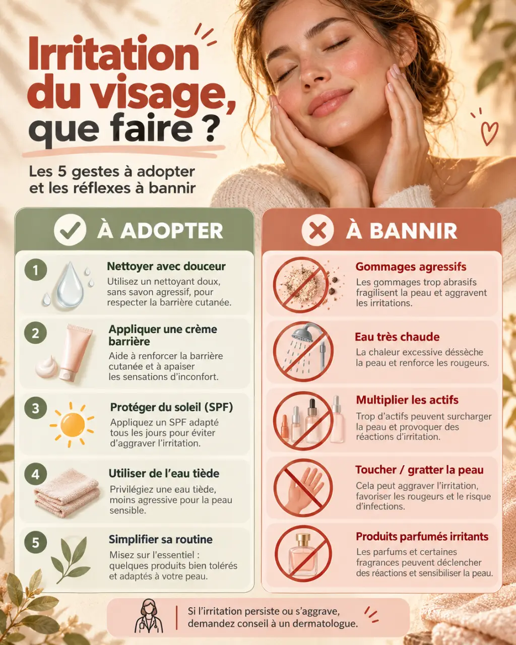 Irritation du visage, que faire ? Les 5 gestes à adopter et les réflexes à bannir