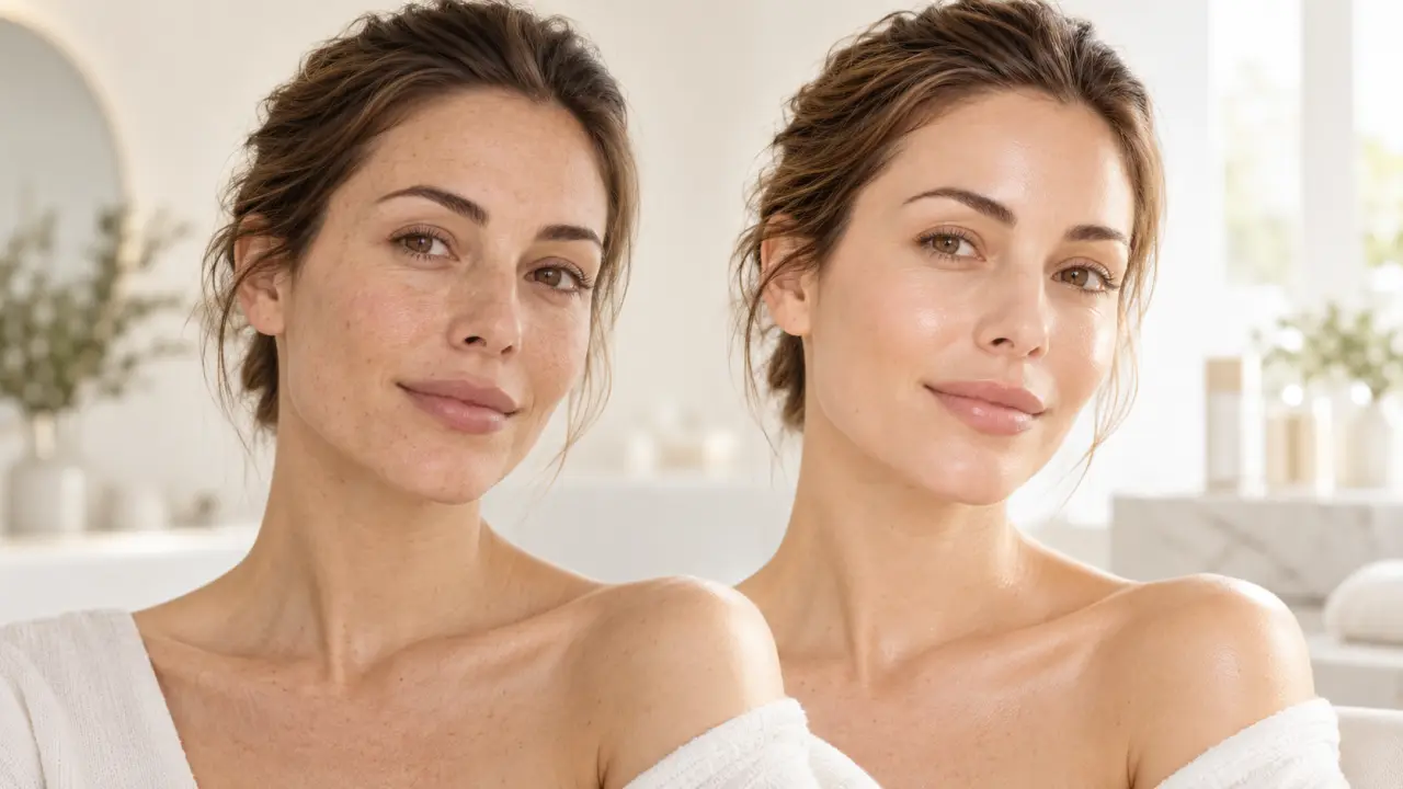 Femme au teint naturel et lumineux après un peeling doux