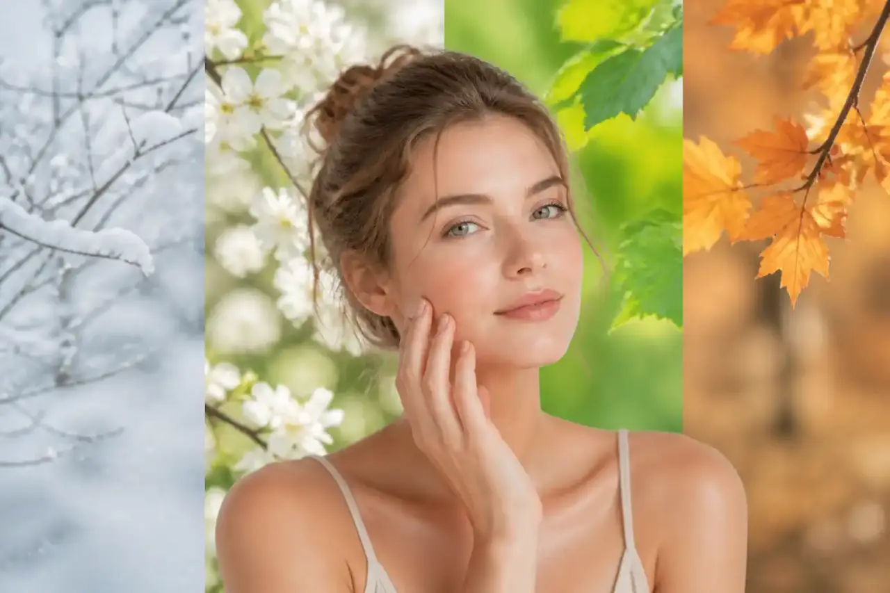 Femme au teint naturel et lumineux, dans une ambiance douce et épurée